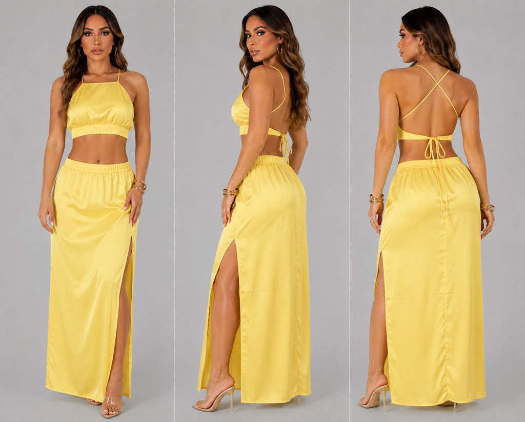 Sunbeam Satin Skirt Set – Yellow