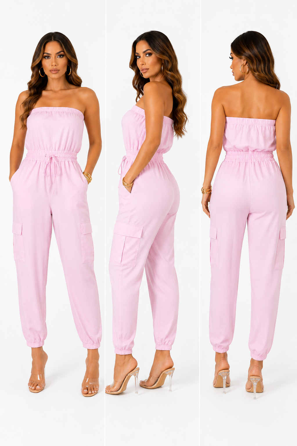 Blush Breeze Strapless Cargo Jumpsuit