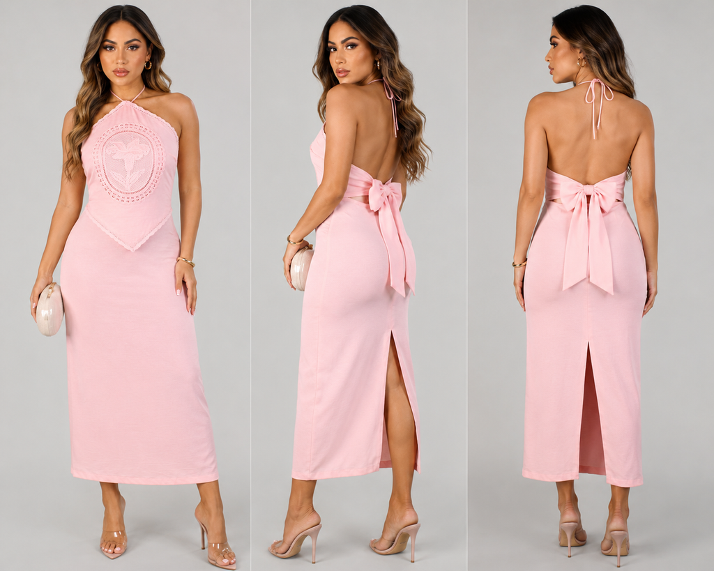 Blush Halter Bow Maxi Dress